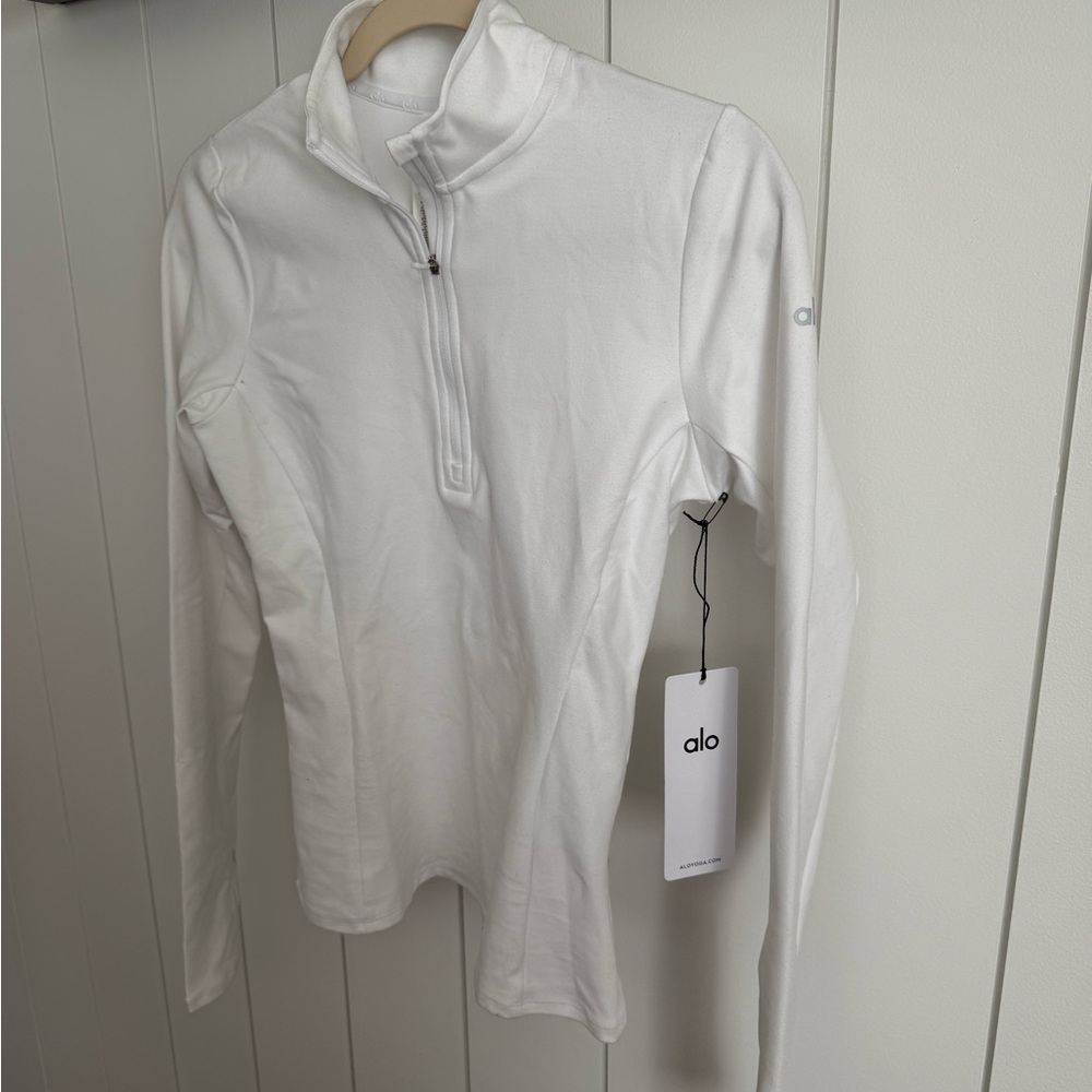 New Alo White Long Sleeve 1/2 Zip Alosoft Rapid Pullover Size Small